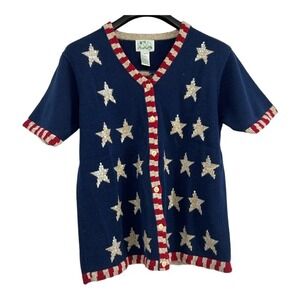 The Quacker Factory Sz Medium Vintage 80s Blue American Stars Stripes‎ Sweater